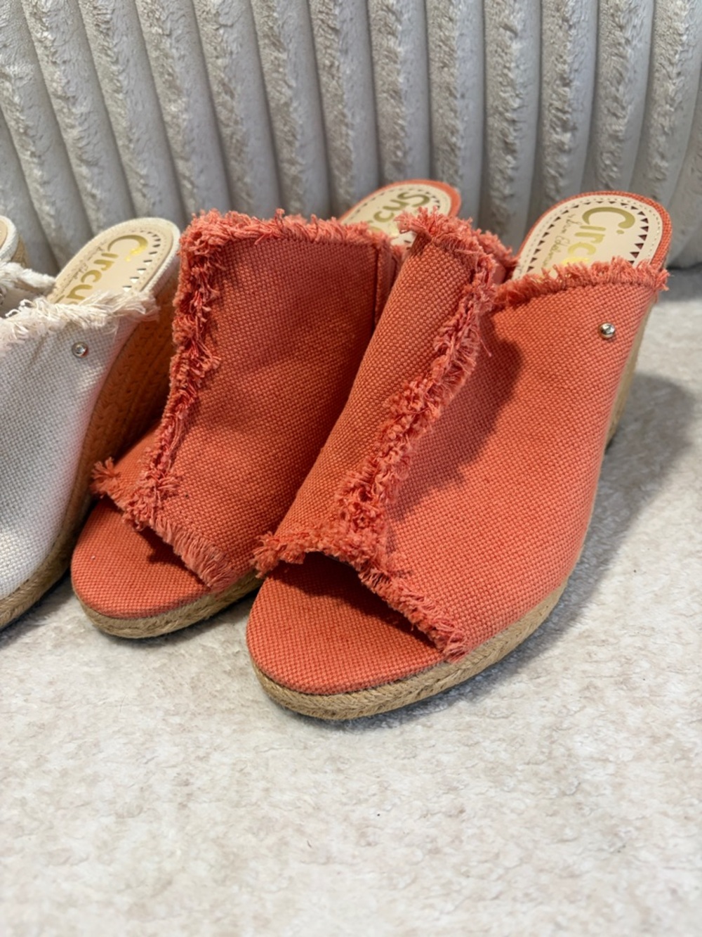 Circus by Sam Edelman Frayed Canvas Slide Mules in Ivory and Coral - Picture 3 of 4